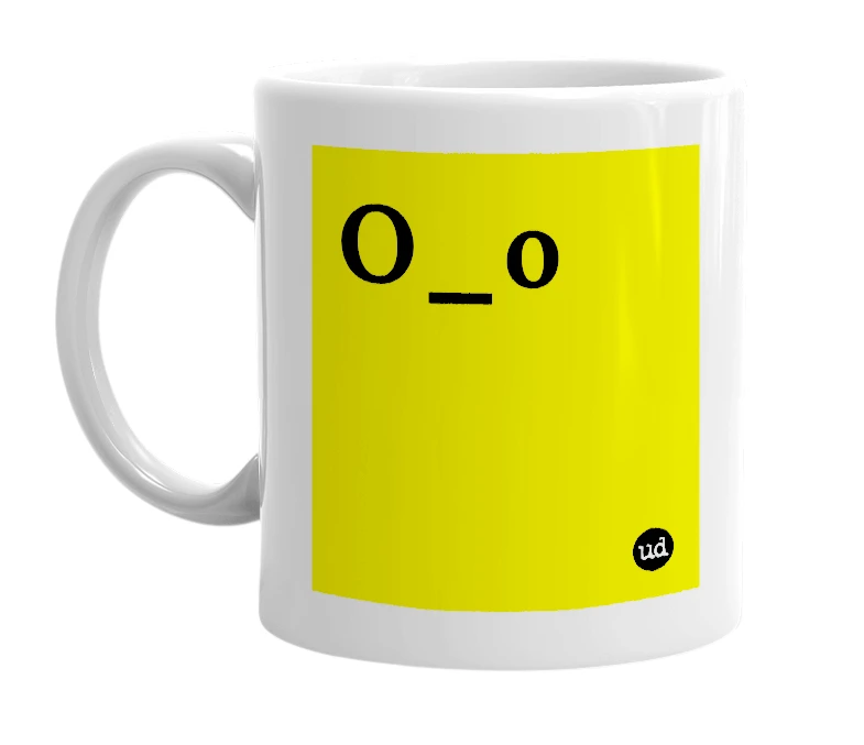 White mug with 'O_o' in bold black letters