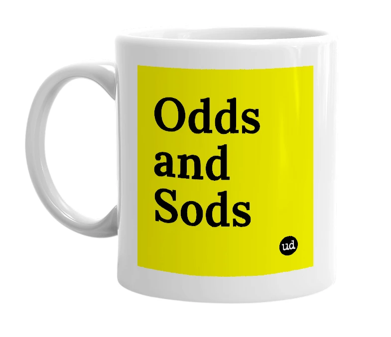 White mug with 'Odds and Sods' in bold black letters