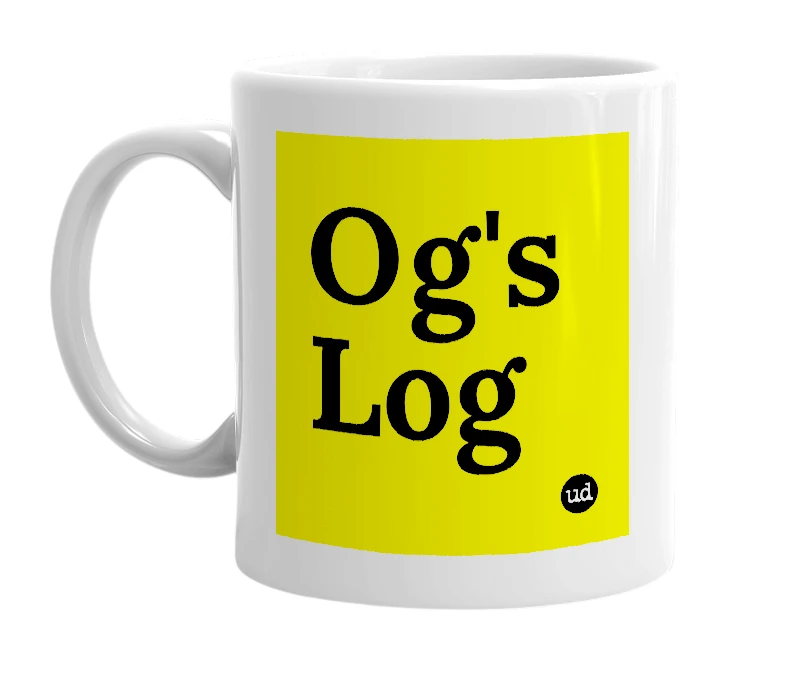 White mug with 'Og's Log' in bold black letters