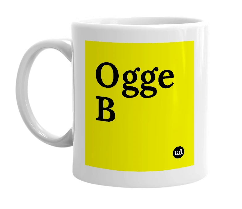 White mug with 'Ogge B' in bold black letters