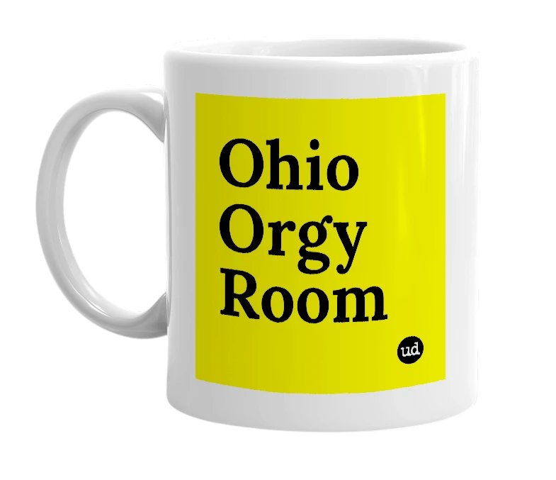 White mug with 'Ohio Orgy Room' in bold black letters