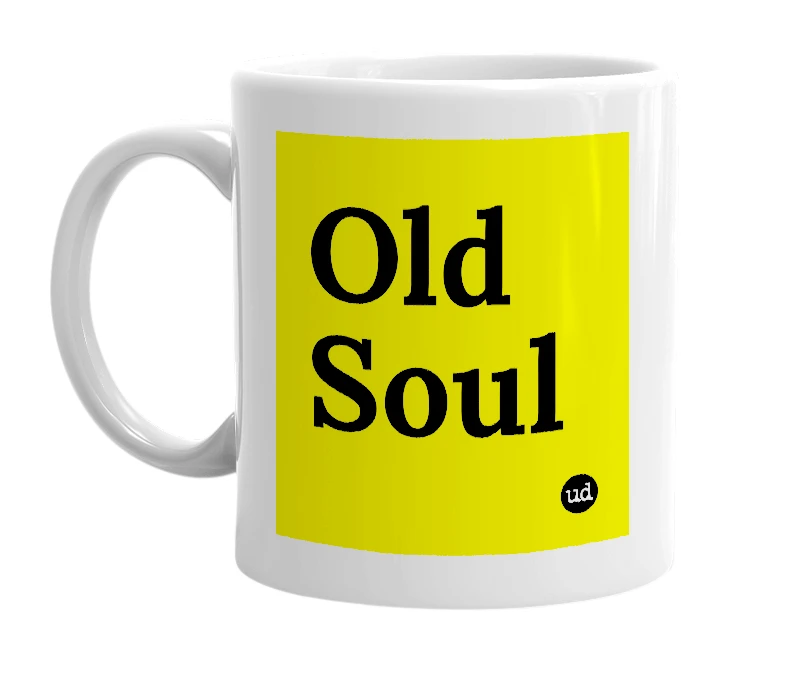 White mug with 'Old Soul' in bold black letters