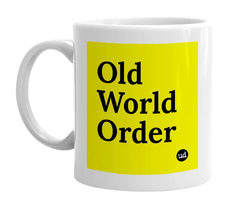 White mug with 'Old World Order' in bold black letters