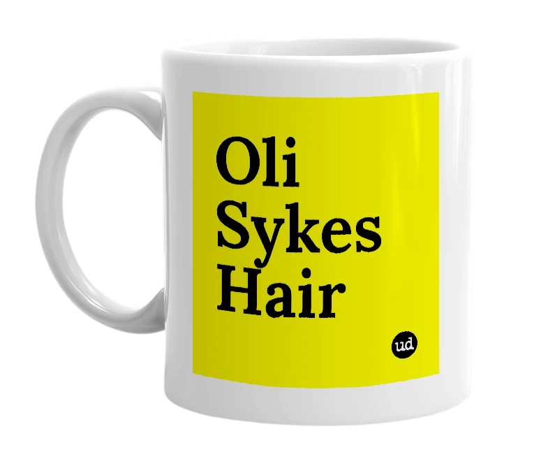 White mug with 'Oli Sykes Hair' in bold black letters