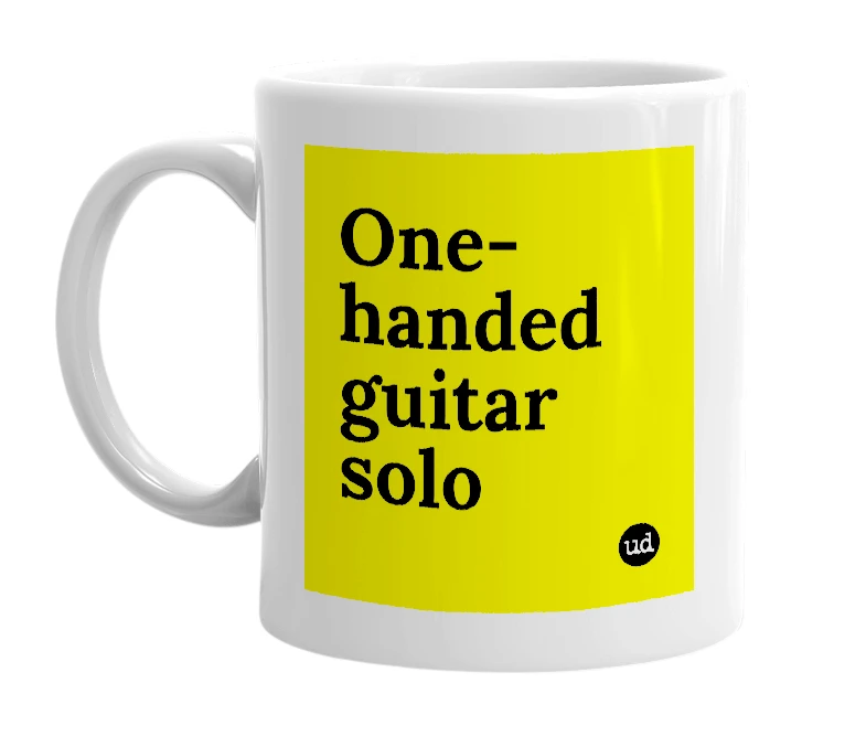 White mug with 'One-handed guitar solo' in bold black letters