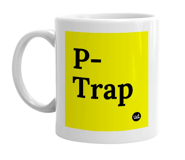White mug with 'P-Trap' in bold black letters