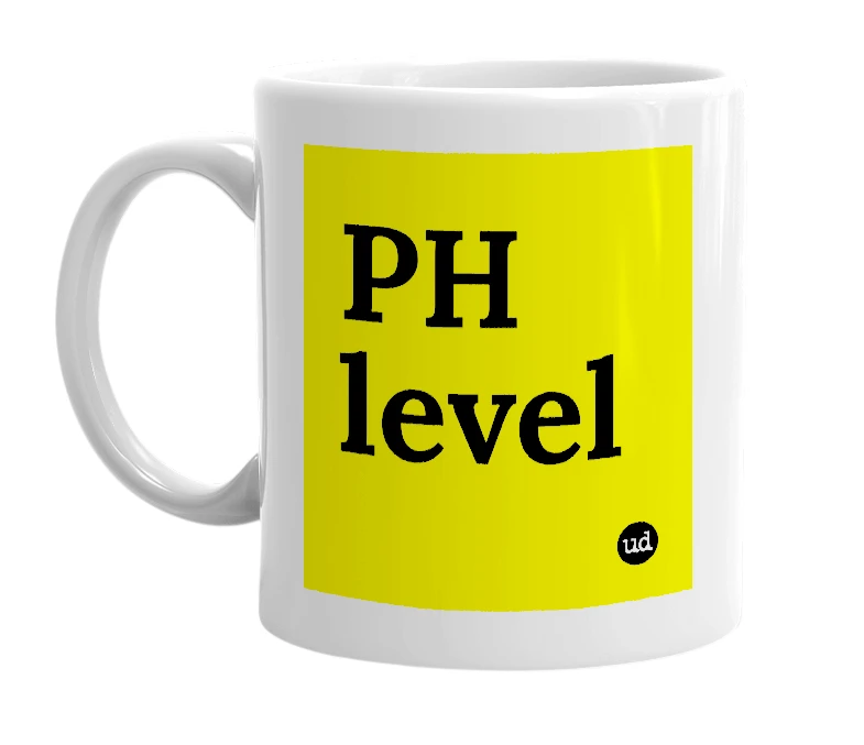 White mug with 'PH level' in bold black letters
