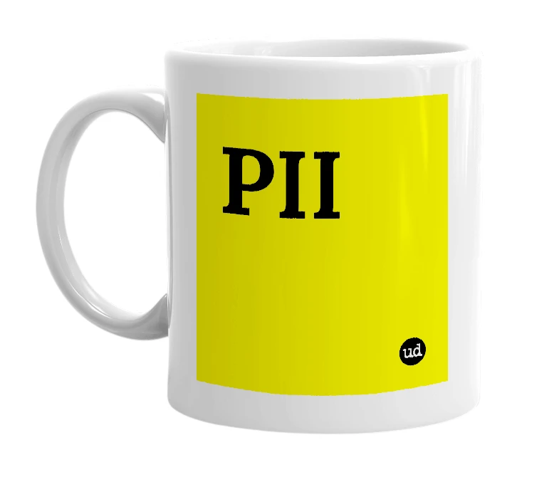 White mug with 'PII' in bold black letters