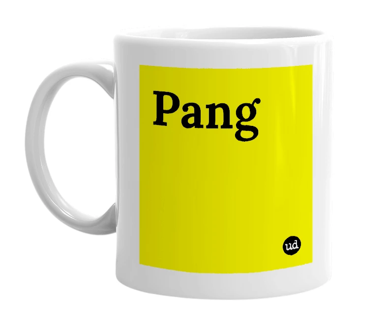 White mug with 'Pang' in bold black letters