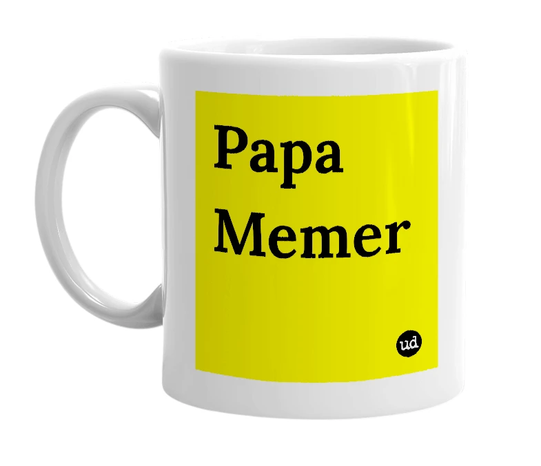 White mug with 'Papa Memer' in bold black letters