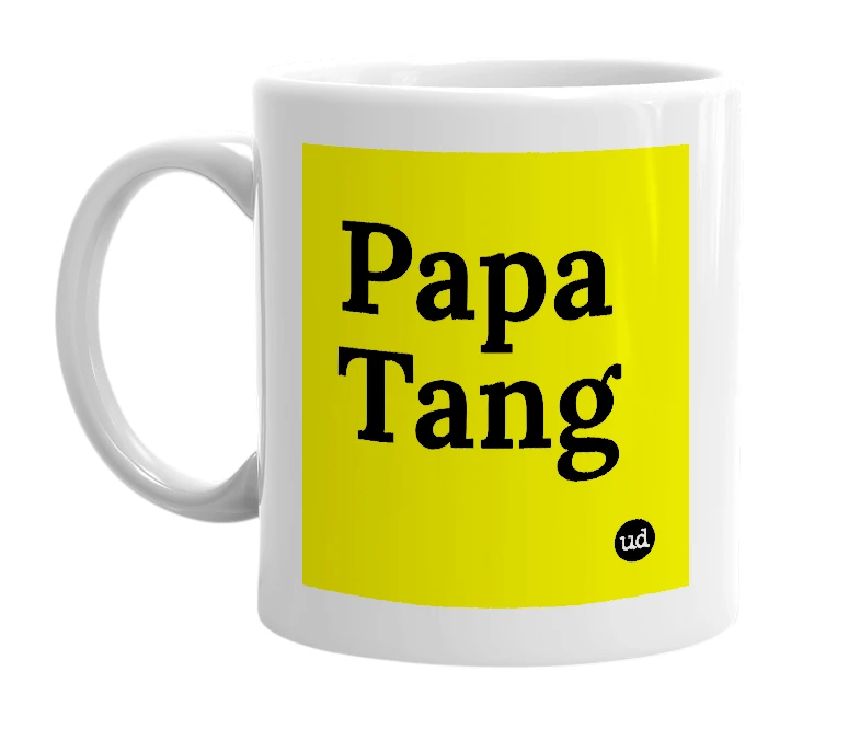 White mug with 'Papa Tang' in bold black letters