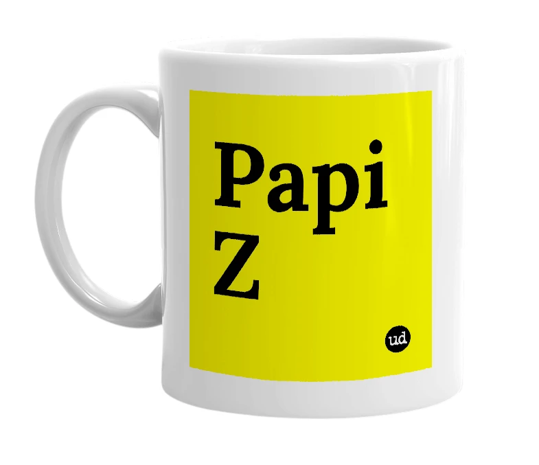 White mug with 'Papi Z' in bold black letters