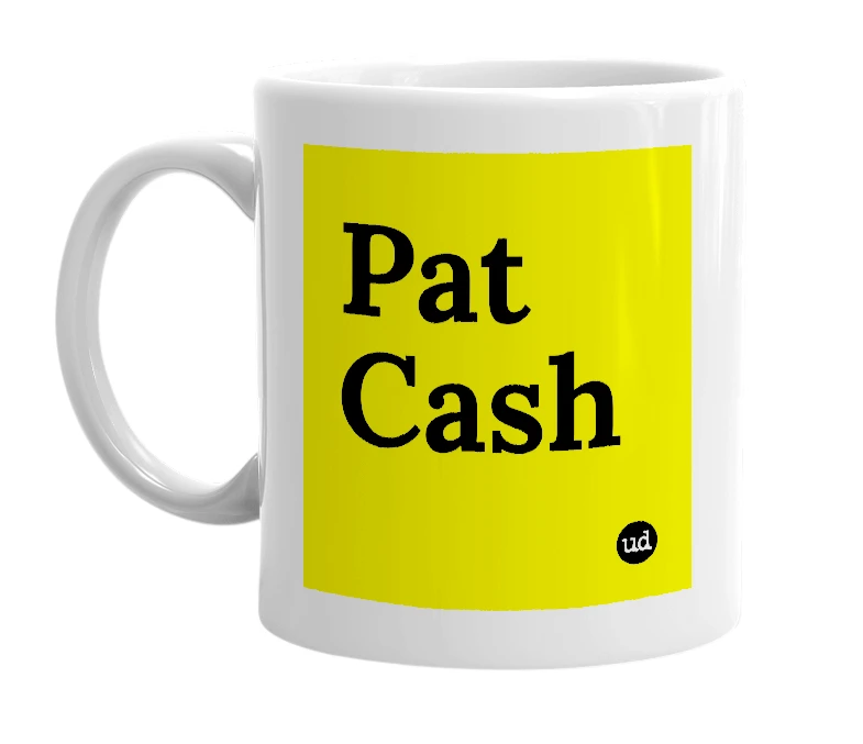 White mug with 'Pat Cash' in bold black letters