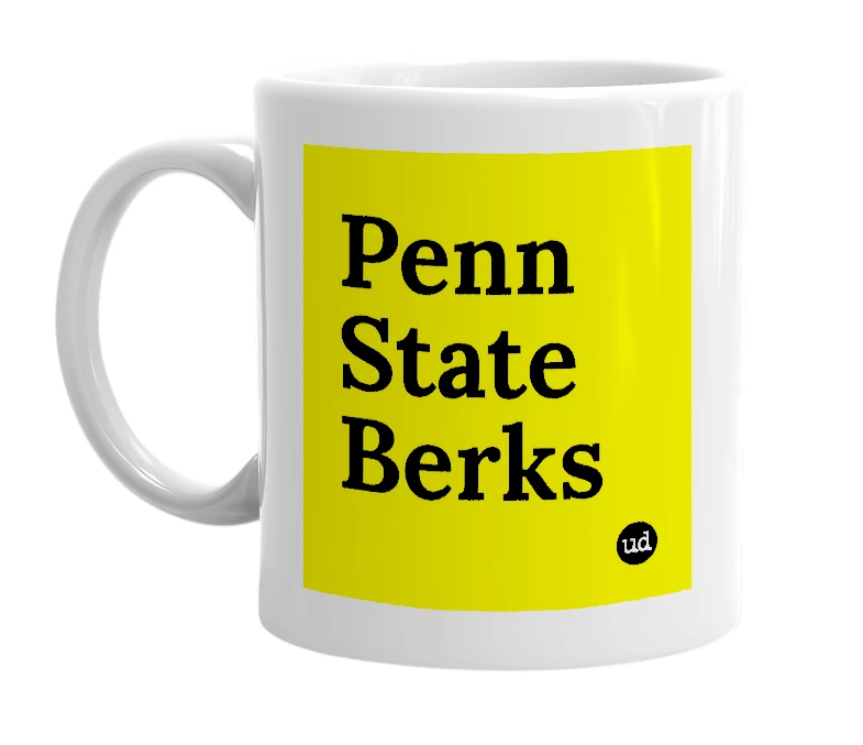 White mug with 'Penn State Berks' in bold black letters