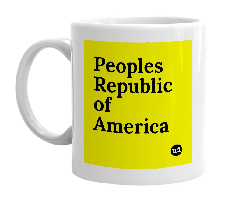 White mug with 'Peoples Republic of America' in bold black letters