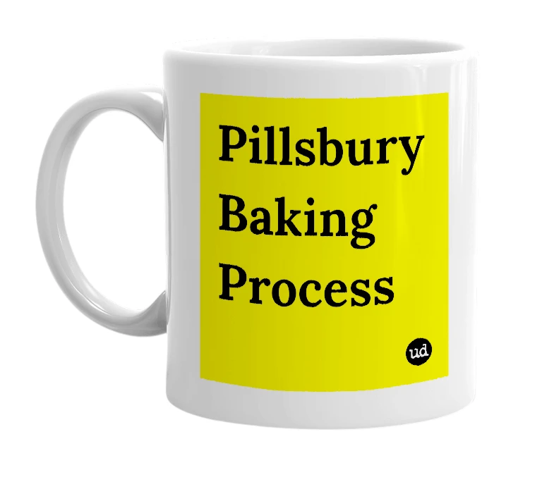 White mug with 'Pillsbury Baking Process' in bold black letters