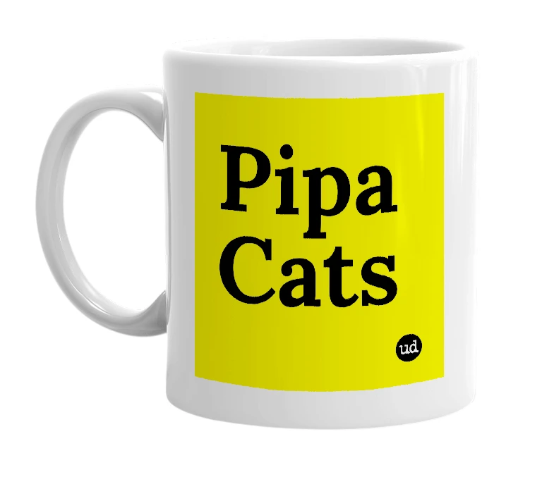 White mug with 'Pipa Cats' in bold black letters