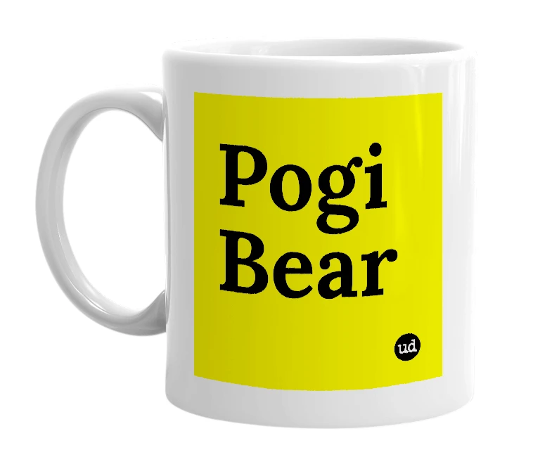 White mug with 'Pogi Bear' in bold black letters