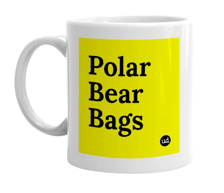 White mug with 'Polar Bear Bags' in bold black letters
