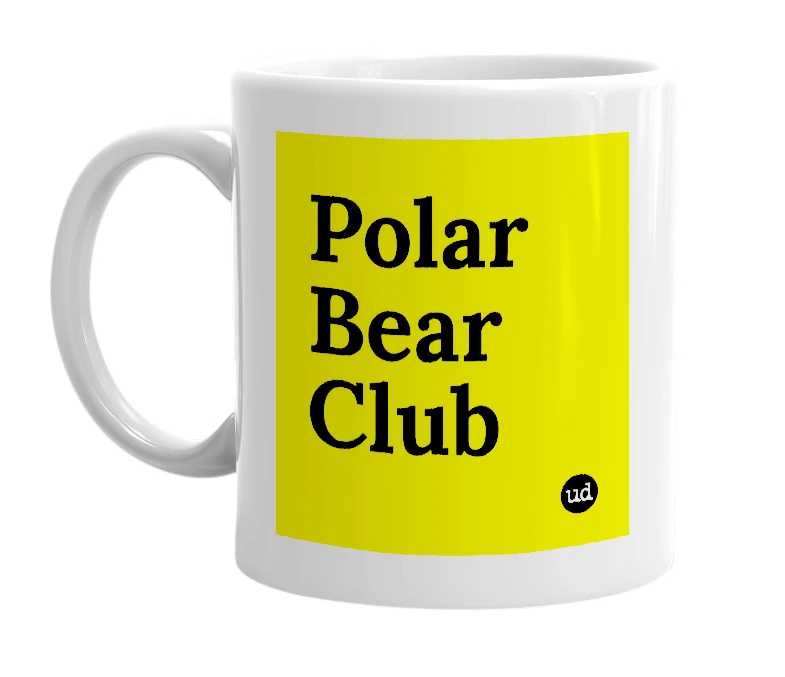 White mug with 'Polar Bear Club' in bold black letters