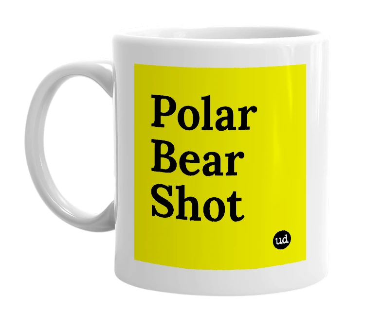 White mug with 'Polar Bear Shot' in bold black letters