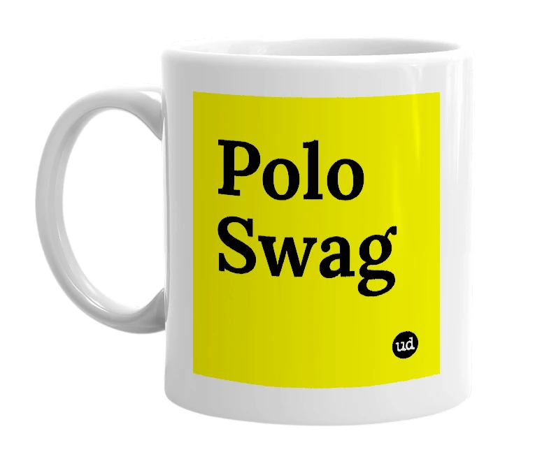 White mug with 'Polo Swag' in bold black letters