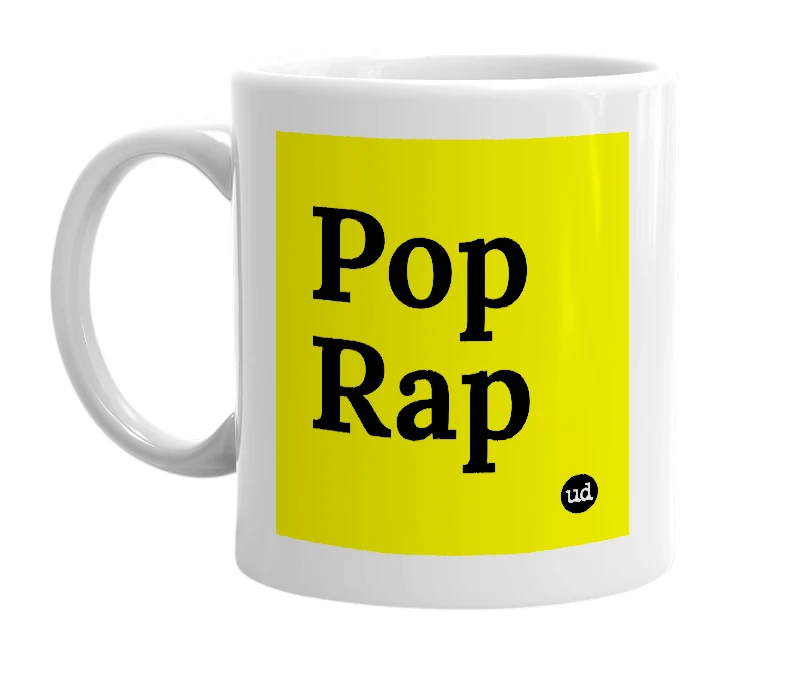 White mug with 'Pop Rap' in bold black letters