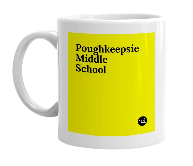 White mug with 'Poughkeepsie Middle School' in bold black letters