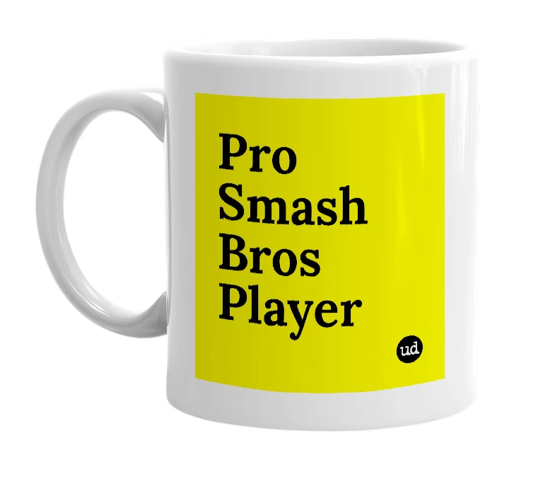 White mug with 'Pro Smash Bros Player' in bold black letters