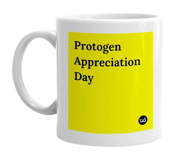 White mug with 'Protogen Appreciation Day' in bold black letters