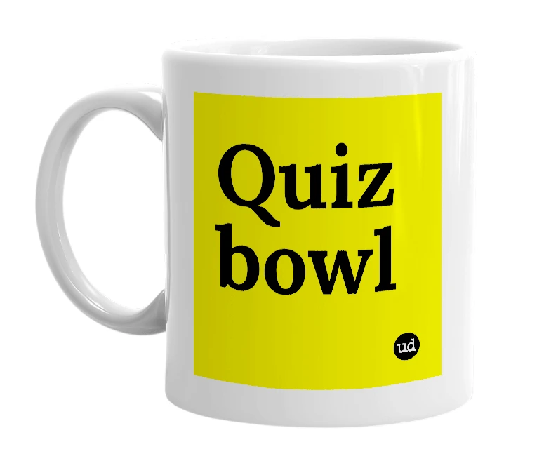 White mug with 'Quiz bowl' in bold black letters