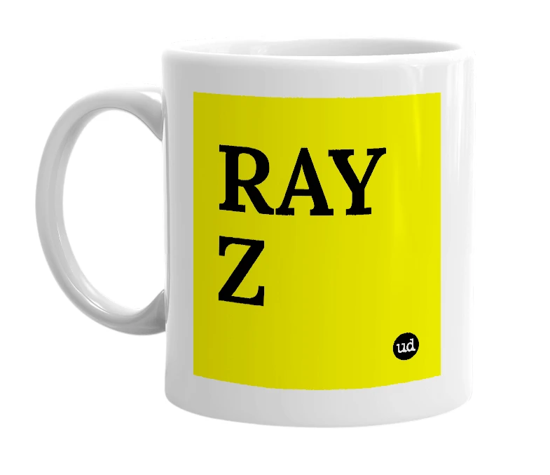 White mug with 'RAY Z' in bold black letters