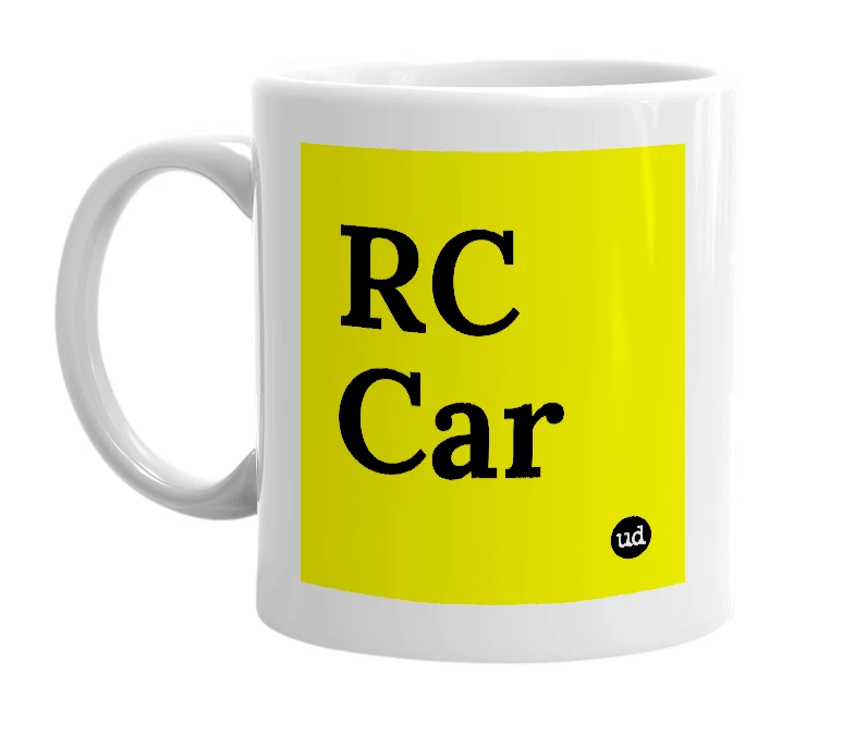 White mug with 'RC Car' in bold black letters