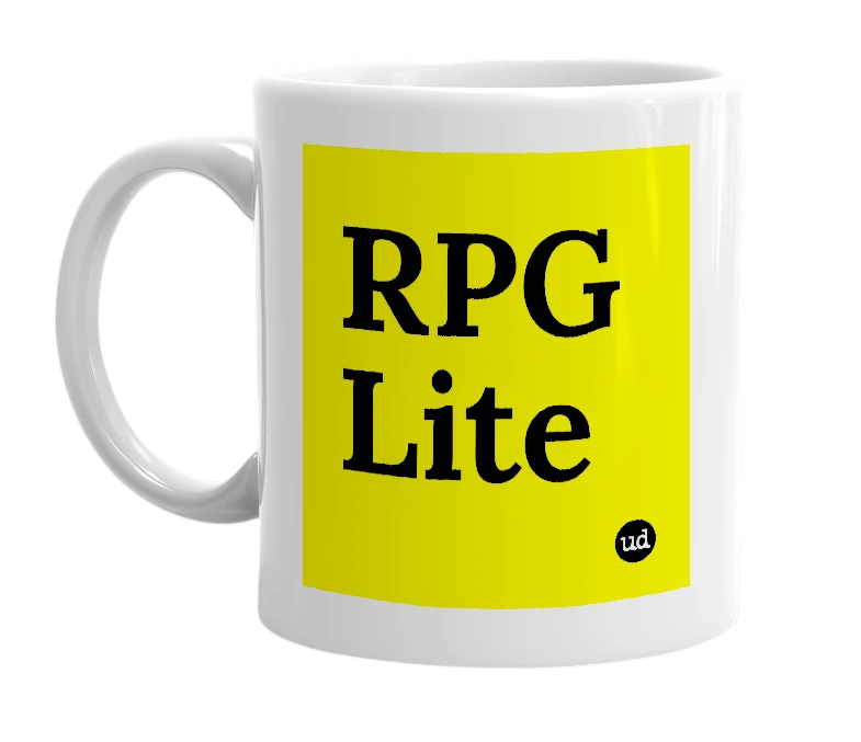 White mug with 'RPG Lite' in bold black letters