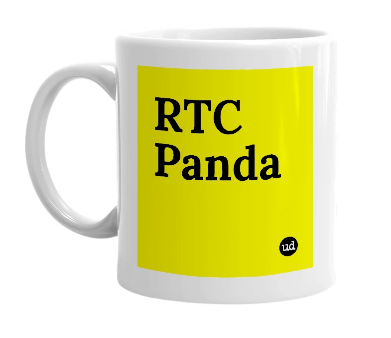White mug with 'RTC Panda' in bold black letters