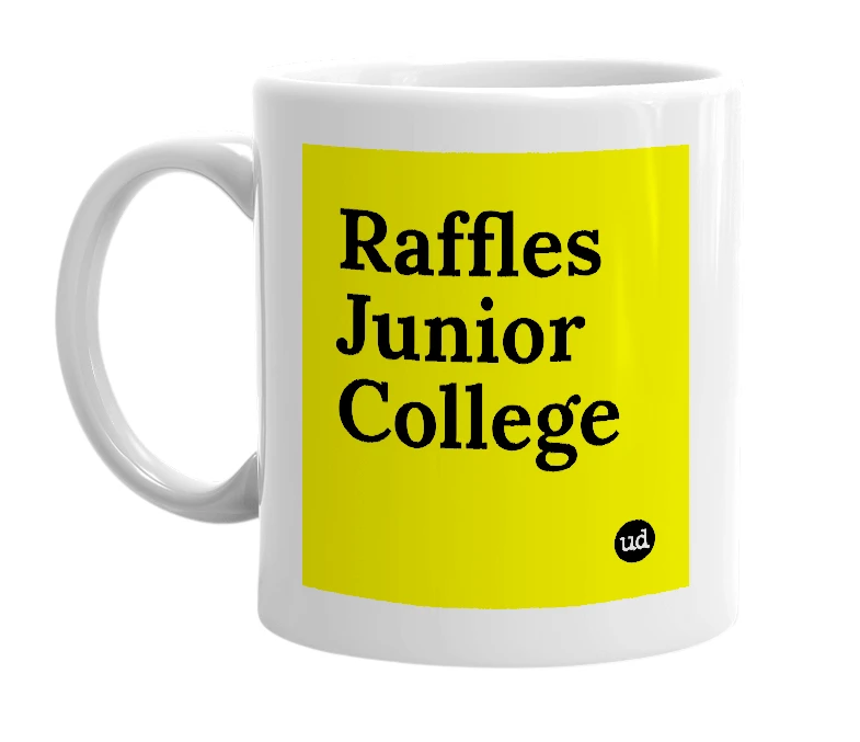 White mug with 'Raffles Junior College' in bold black letters