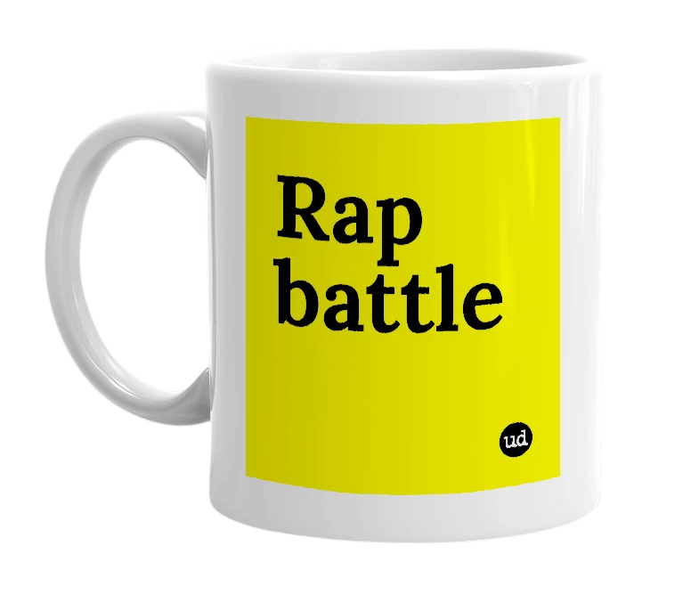 White mug with 'Rap battle' in bold black letters