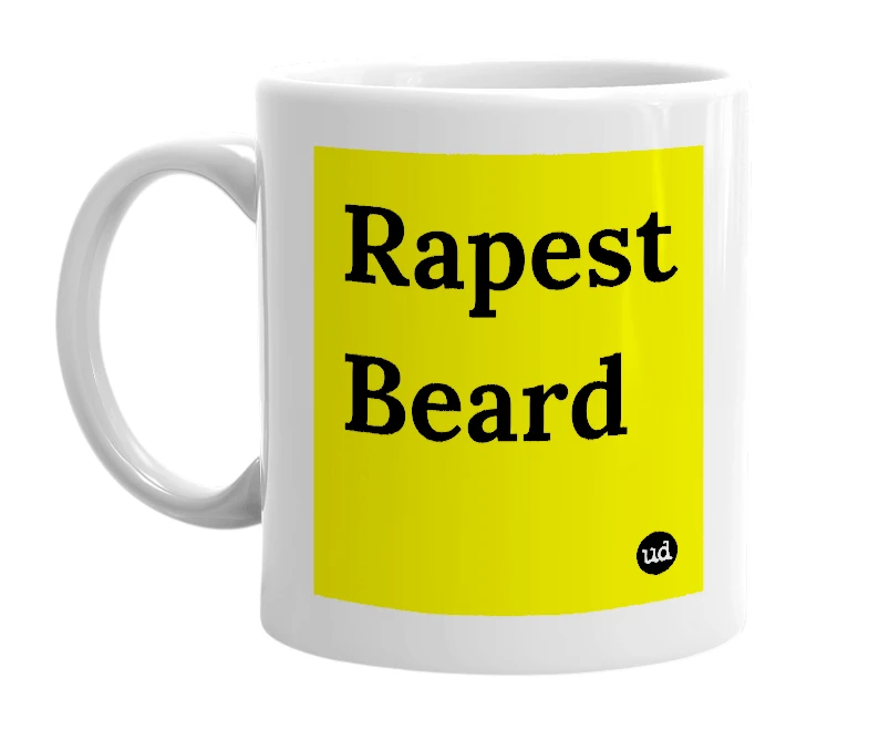 White mug with 'Rapest Beard' in bold black letters