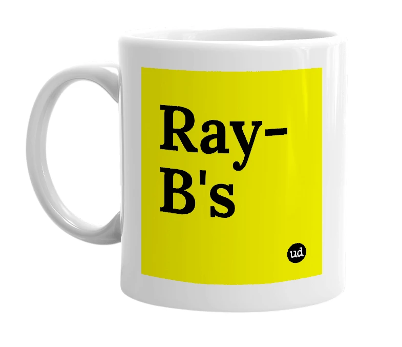 White mug with 'Ray-B's' in bold black letters