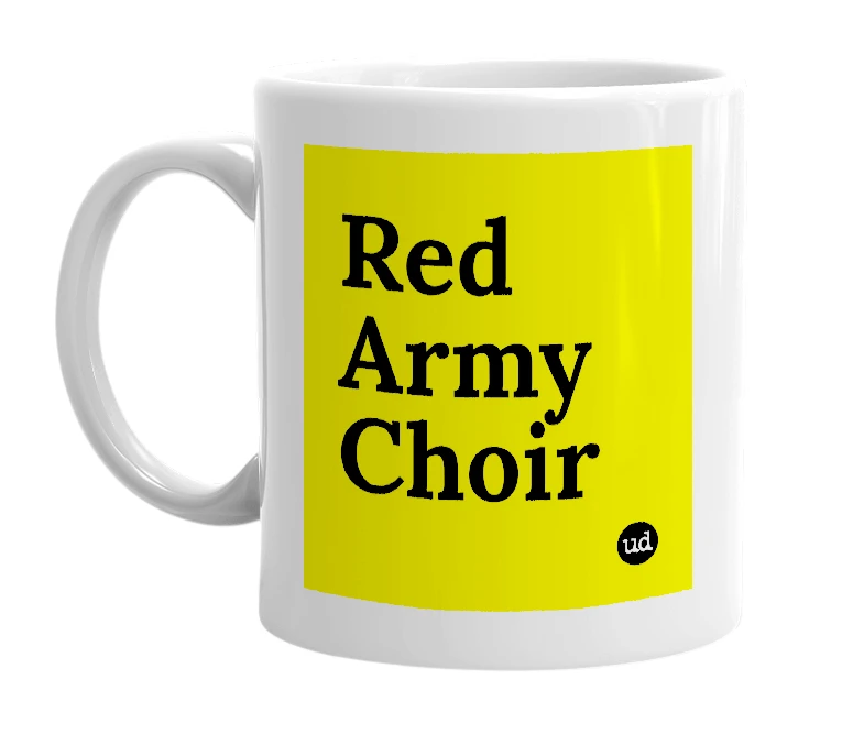 White mug with 'Red Army Choir' in bold black letters