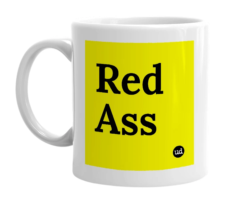 White mug with 'Red Ass' in bold black letters