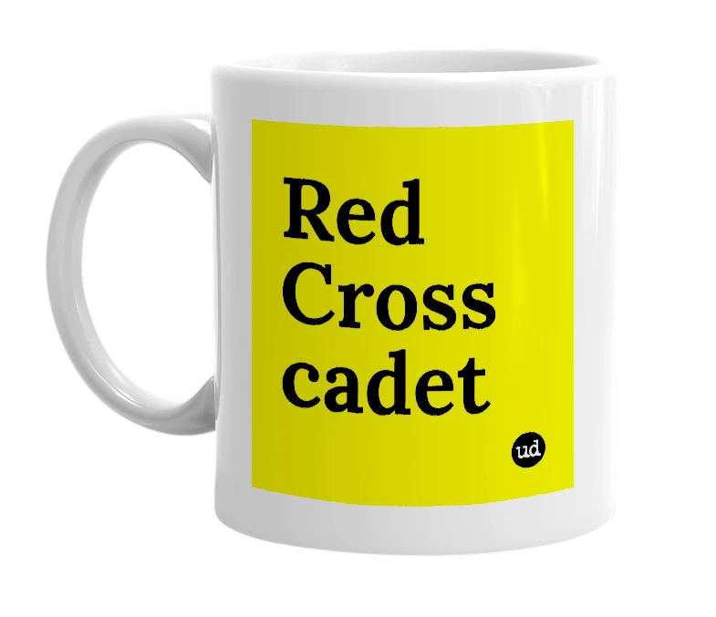 White mug with 'Red Cross cadet' in bold black letters