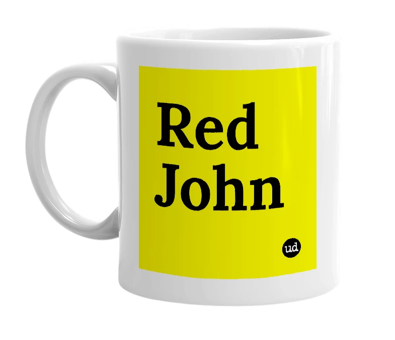 White mug with 'Red John' in bold black letters