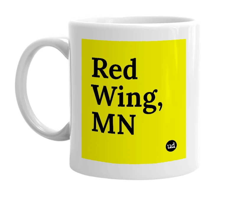 White mug with 'Red Wing, MN' in bold black letters