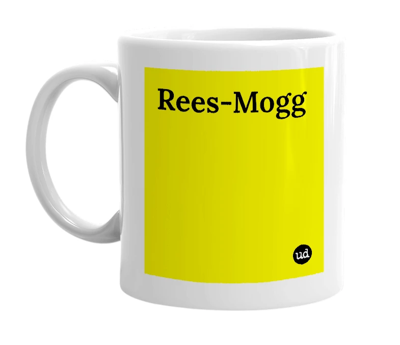 White mug with 'Rees-Mogg' in bold black letters