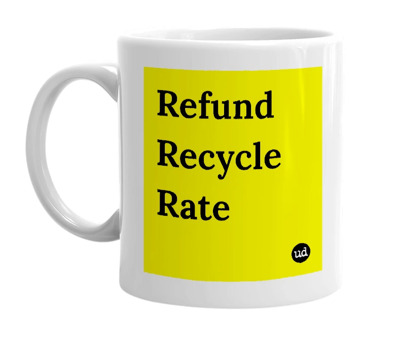 White mug with 'Refund Recycle Rate' in bold black letters
