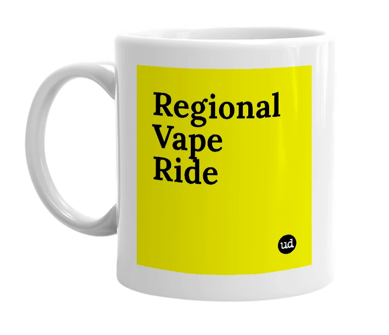 White mug with 'Regional Vape Ride' in bold black letters