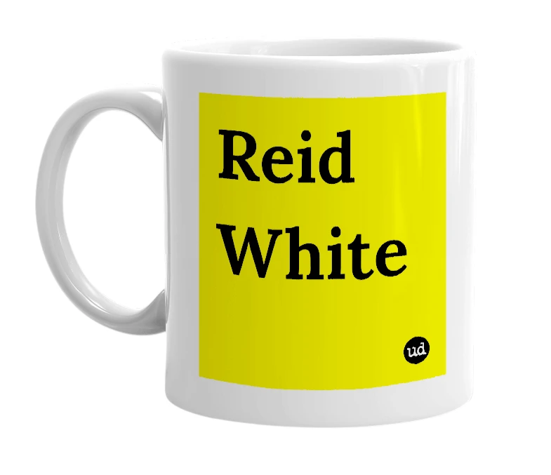 White mug with 'Reid White' in bold black letters