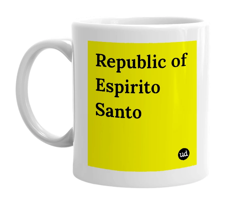 White mug with 'Republic of Espirito Santo' in bold black letters