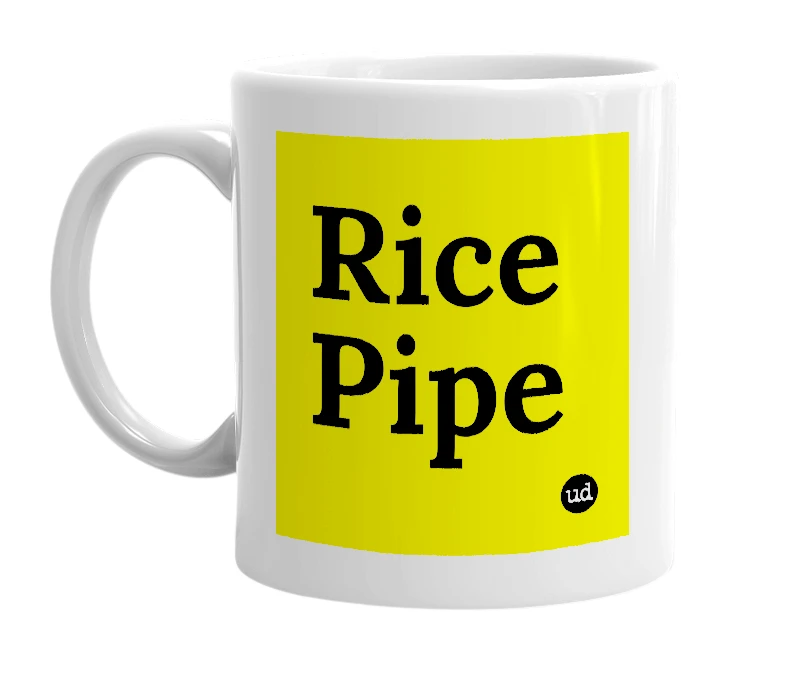 White mug with 'Rice Pipe' in bold black letters